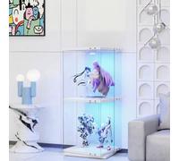 QMTXBYJ - Vitrina giratoria de cristal de 360 grados con LED y estantes de