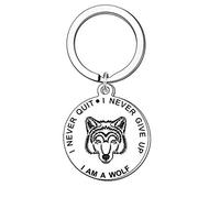 QMVMV - Llavero con diseño de lobo con texto "Saying I Never Give Up Never Quit para mujeres, hombres, adolescentes, hijas, hijos, hermanas, mejor amiga"