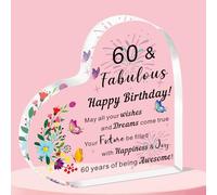 QMVMV Regalos de 60 cumpleaños para mujeres, feliz 60 y fabulosas ideas de cumpleaños, placa acrílica de corazón para amigas, regalos de cumpleaños de 60 años, adornos para ella