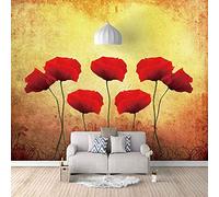 QMWZZV Murales de Pared Papel Pintado Efecto 3D Flores Rojas Lona Autoadhesiva Papel de Pared Para Cocina Dormitorio Salón Niños y Niñas Art Decorativos Mural de La Pared 250 x 175 cm