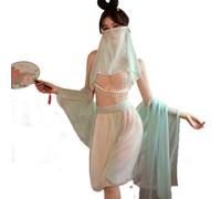 QNCLO Ropa de cosplay para mujer, vestido de geisha de anime japonés, ropa interior de estilo chino, sexy vestido de bailarina, Verde, One Size