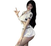 QNCLO Ropa interior para mujer de cosplay de azafata de anime japonés, falda ajustada que abraza la cadera (blanco1)