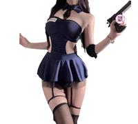 QNCLO Ropa interior para mujer de cosplay de azafata de anime japonés, falda ajustada que abraza la cadera (azul)