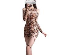 QNCLO Vestido sexy de cosplay para mujer con huecos y ropa interior de seda de hielo, Leopardo, One Size