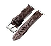 QNGMKBKTDZ Reloj con correa de cuero de primera capa de grano de lichi hecho a mano Ultra2 S9 49mm 45MM pulsera gruesa suave marrón negro(Brown Silver Buckle,49mm)