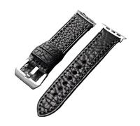 QNGMKBKTDZ Reloj con correa de cuero de primera capa de grano de lichi hecho a mano Ultra2 S9 49mm 45MM pulsera gruesa suave marrón negro(Brack Silver Buckle,41mm 40mm)