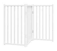 Qnhdfrt 3-TLG. Puerta plegable para perros, color blanco, 150 cm, de madera maciza de abeto, barrera independiente para escaleras y puertas, valla protectora móvil para perros pequeños y medianos