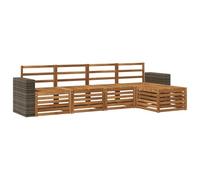 Qnhdfrt Juego de muebles de jardín de 5 piezas de madera - Juego de sofá exterior de madera de acacia robusta, grupo de salón modular con taburete para terraza, balcón y jardín, color natural