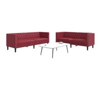Qnhdfrt Juego de sofá Chesterfield de piel sintética, color rojo vino, 2 plazas y 3 plazas, para salón, diseño clásico, cómodo y estable