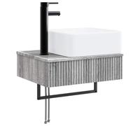 Qnhdfrt Lavabo de pared gris Sonoma con lavabo integrado y armario inferior, mueble de baño colgante de madera para baño y aseo de invitados, 53 x 35 x 39 cm