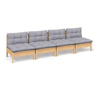 Qnhdfrt Sofá de jardín de 4 plazas de madera maciza de pino con tapicería gris 63,5 x 63,5 x 62,5 cm, modular, para balcones pequeños, muebles de terraza, resistente y duradero