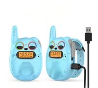 QNIGLO Q136 Reloj Walkie Talkie Recargable Niños,Radio FM 2-5Km Alcance Correa Portátil,Montar en Bicicleta Caminar Acampar,Juguetes Colgantes para Niños de 3-12 Años,Regalos niñas (Azul)