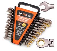 Qnkaa Flexible Ratcheting Wrench Set 12pcs Metric 8-19mm Flex-Head Spanner Gear Ring Ratchet Combination Wrenches Kit with Portable Organizer