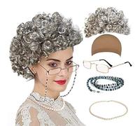 qnprt Disfraz de anciana para mujeres, niños, 100º día de escuela, abuelita, gafas para Halloween, adultos, estilo 1