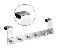 qobobo Colgadores Gancho Puerta Acero inoxidable Perchero Colgador Percha para Ropa Cajones Toallas Guantes Bolsos Armarios Baño Cocina Oficina-6 ganchos (para la puerta inferior a 42 mm)