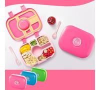 Qobobo® Fiambrera con compartimentos, sin BPA, fiambrera con 5 compartimentos y 1 caja de salsa y vajilla separados, fiambrera Bento Box ideal para guardería y escuela (rosa)