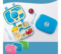 Qobobo® Fiambrera con compartimentos, sin BPA, fiambrera con 5 compartimentos y 1 caja de salsa y vajilla separados, fiambrera Bento Box ideal para guardería y escuela (azul)