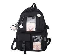 QOCO Kawaii Mochila con Colgante Kawaii y Accesorios Linda Bolsa de Librería Estudiante Bonita Mochila de Viaje Harajuku Mochila Escolar para Adolescentes 44 x 31 x 14 cm, Negro , L