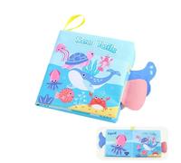QOCUILC Libro in Stoffa per Bambini, Libro Sensoriale Serie Marine,per Neonati e Bambini Piccoli, Stimola i Sensi e Lo Rende Divertente e Interattivo per Bambini da 0 a 12 Mesi, Regalo Bambini