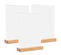 QOCUILC Soporte Cartel A5 de Acrílico (3 Piezas) Expositor Metacrilato A5 Soporte Menú, Porta Carteles, Soporte de Sobremesa A5, Base de Madera Titular de Menú Póster, Soporte acrílico transparente