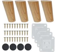 Qodiacl 4 Piezas Patas Madera para Muebles de Oblicuo 10cm Patas Mesillas de Noche de Madera Roble Patas de Repuesto para Sofá, Mesa, Banco, Gabinete, Mesa de Té