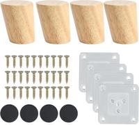Qodiacl 4 Piezas Patas Madera para Muebles de Oblicuo 6cm Patas Mesillas de Noche de Madera Roble Patas de Repuesto para Sofá, Mesa, Banco, Gabinete, Mesa de Té
