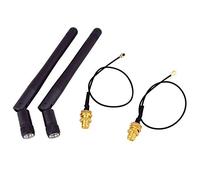 Qoekacy 2PCS / Lot 2.4GHz 3DBi WiFi 2.4G Antena Antena RP-SMA Macho Enrutador InaláMbrico + PCI U.FL IPX una RP SMA Cable Flexible Macho