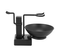 Qoekacy BañO Barber Men Metal Shaving Rack Stand Set - Soporte para Brocha de Afeitar Estante + de JabóN TazóN Negro