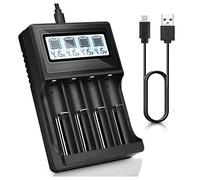 Qoekacy Cargador de batería 18650, pantalla LCD de velocidad, cargador con función de descarga, 4 compartimentos para baterías recargables de 3,7 V de litio
