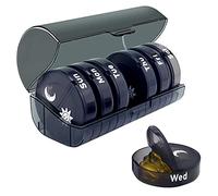 Qoekacy Organizador de píldoras diario (dos veces al día) - Caja de píldoras semanal AM/PM, organizador de medicamentos redondo, que contiene pastillas de 7 días (caja negra)