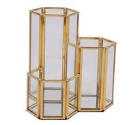 Qoekacy soporte de la pluma compuesto de cristal hexagonal de cobre de cristal caja de cepillo de maquillaje organizador de escritorio multifunción accesorios de oficina