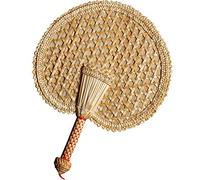 Qoekacy Tejido a Mano Ventilador Tejido a Mano Paja Viejo Verano Natural Ventilador Redondo Decorativo Ecológico