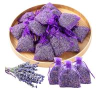 QOEOTUY Bolsitas Lavanda - 20x Lavanda Seca Natural, Antipolillas, Absorbe Olores - Ambientador para Armario, Cajones, Coche y Habitación