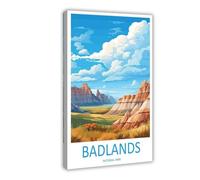 QOGDAF Badlands National Park - Póster de viaje en lienzo para decoración de pared, pinturas para sala de estar, dormitorio, 50 x 75 cm