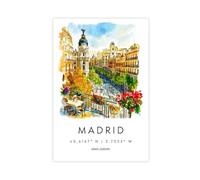 QOGDAF Madrid - Póster de acuarela para viajes, España, decoración de dormitorio, paisaje, oficina, habitación, regalo, 20 x 30 cm
