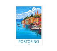 QOGDAF Portofino Travel Italy Portofino - Póster de lona para decoración de dormitorio, paisaje, oficina, habitación, regalo, 50 x 75 cm