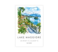 QOGDAF Póster de lienzo de viaje con acuarela del lago Maggiore Italia, decoración de dormitorio, paisaje, oficina, habitación, regalo, 60 x 90 cm