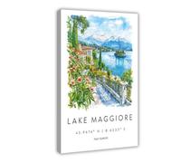 QOGDAF Póster de lienzo de viaje con acuarela del lago Maggiore Italia, decoración de dormitorio, paisaje, oficina, habitación, regalo, 30 x 45 cm