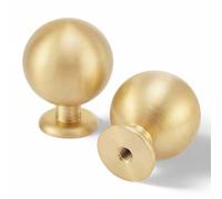 QOGRISUN Paquete de 15 pomos de latón macizo, 1.1 pulgadas de diámetro, accesorios de cocina modernos, pomos dorados de bola redonda para cajón de tocador, acabado de latón cepillado