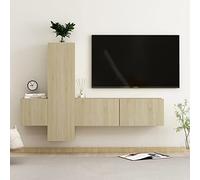 qohoio 3078971 - Juego de muebles de TV de 3 piezas, roble Sonoma, combinación libre de madera, ajustable, estante de almacenamiento, centro de entretenimiento multimedia, mesa consola moderna para