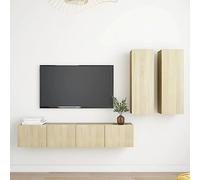 qohoio 3079001 - Juego de 4 gabinetes de TV de roble Sonoma, combinación libre de madera, ajustable, estante de almacenamiento, centro de entretenimiento multimedia, mesa consola moderna para sala de