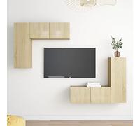 qohoio 3079004 - Juego de 4 gabinetes de TV de roble Sonoma, combinación libre de madera, ajustable, estante de almacenamiento, centro de entretenimiento multimedia, mesa consola moderna para sala de