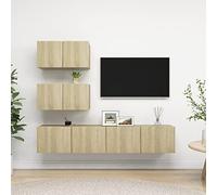 qohoio 3079025 - Juego de 4 gabinetes de TV de roble Sonoma, combinación libre de madera, ajustable, estante de almacenamiento, centro de entretenimiento multimedia, mesa consola moderna para sala de