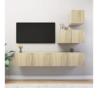qohoio 3079050 - Juego de 4 gabinetes de TV de roble Sonoma, combinación libre de madera, ajustable, estante de almacenamiento, centro de entretenimiento multimedia, mesa consola moderna para sala de