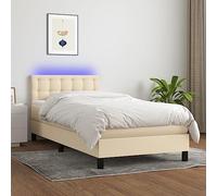 qohoio Cama Box Spring colchón y Luces LED Mueble Cama somier Bed Frame Cama led colchon Estructura Cama Tela Color Crema 90x190 cm - 3133442