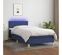 qohoio Cama Box Spring colchón y Luces LED Mueble Cama somier Bed Frame Cama led colchon Estructura Cama Tela Azul 90x200 cm - 3133531