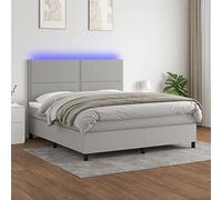 qohoio Cama Box Spring colchón y Luces LED Mueble Cama somier Bed Frame Cama led colchon Estructura Cama Tela Gris Claro 160x200 cm - 3134805