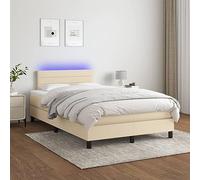 qohoio Cama Box Spring con colchón y LED Mueble Cama somier Cama con colchon Bed Frame Estructura Cama Tela Crema 120x200 cm - 3133226
