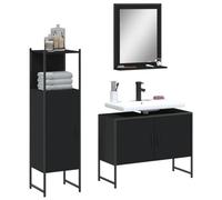 qohoio Juego de 3 gabinetes de baño de madera de ingeniería negra, mueble de baño independiente para sala de estar, comedor, cocina, estilo moderno