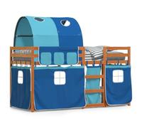 qohoio Litera con Cortinas Cama litera Matrimonio Camas literas Infantiles Madera Maciza de Pino Azul 80x200 cm - 3284013